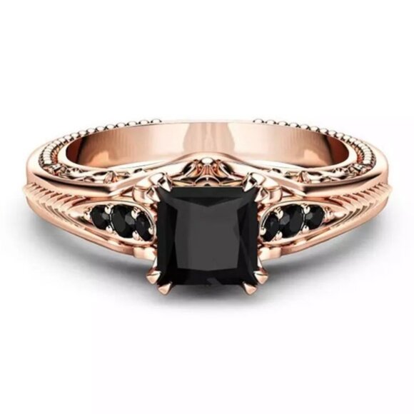New Rose Gold 925 Sterling Silver Black Princess Cut Zircon...